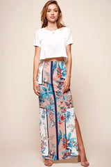 Mocha Floral Maxi Skirt with Side Split
