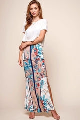 Mocha Floral Maxi Skirt with Side Split