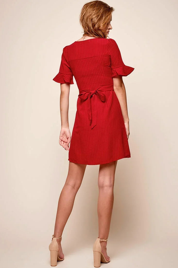 Red Mini Dress with Button-Up Empire Waist