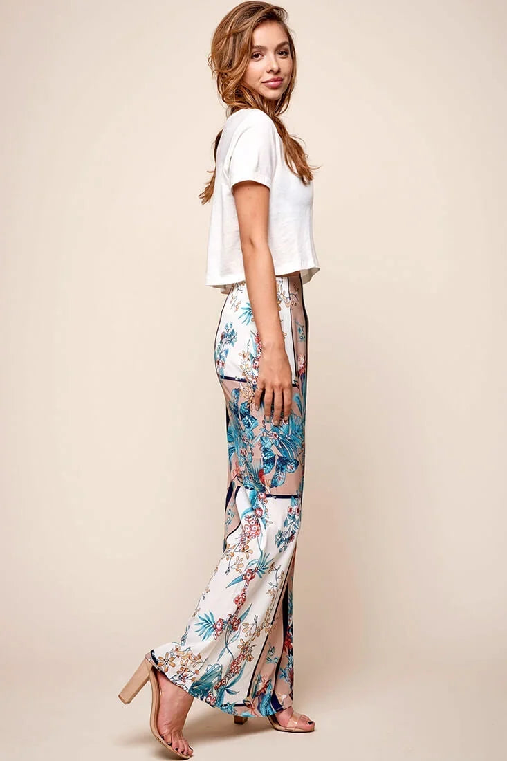 Mocha Floral Maxi Skirt with Side Split